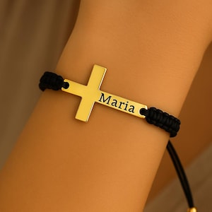 Personalized Cross Bracelet Gift, Custom Name Faith Jewelry, Religious Gift For Her, Christian Bracelet For Women, Baptism Gift Idea