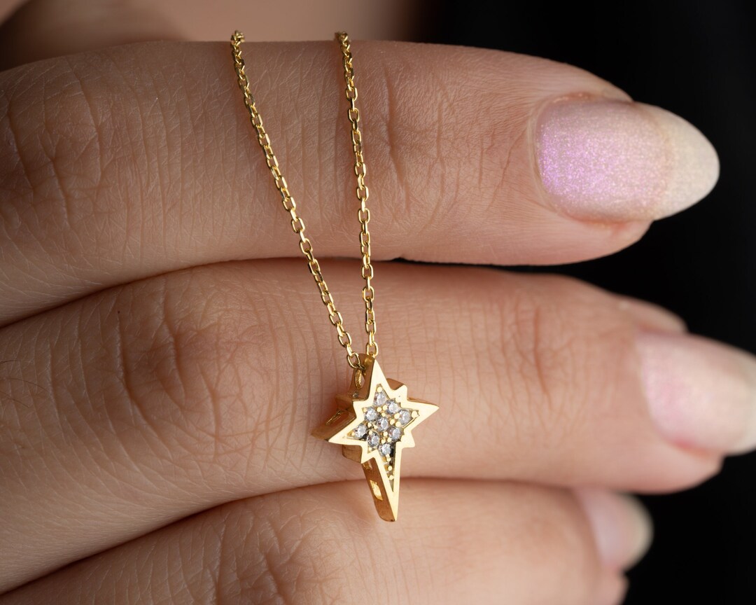 14K Solid Gold North Star Jewelry Birthday Gift Star Jewelry Etsy