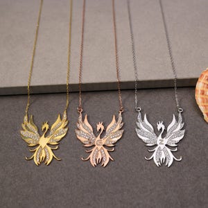 Collar de fénix con inicial, collar de fénix personalizado con inicial, colgante de pájaro de fuego personalizado, símbolo de fuerza y renacimiento, regalo para ella