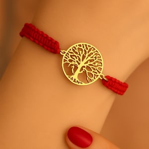 14K Gold Tree of Life Bracelet Macrame Family Tree Bracelet Yoga Jewelry Tree of Life Jewelry Good Luck Bracelet, Adjustable Boho Jewelry