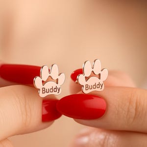 Personalized Paw Print Name Earrings, Custom Pet Lover Gift, Animal Lover Gold Pet Earrings, Dog Cat Paw Stud Earrings, Gift For Her