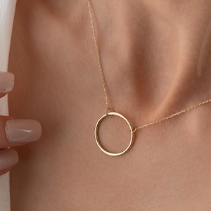 14K Gold Circle Necklace For Her, Minimalist Open Circle Pendant Jewelry, Elegant Round Necklace Gift For Women, Simple Modern Charm