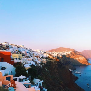 Santorini Coast Digital Print, Oia before sunset, Greece Photography