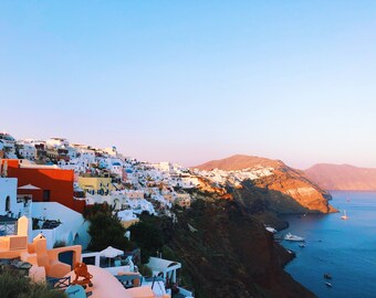Santorini Coast Digital Print, Oia before sunset, Greece Photography