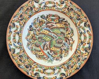 Tigela de porcelana chinesa da família rosa, rara e antiga, cerca de 1850 mil borboletas