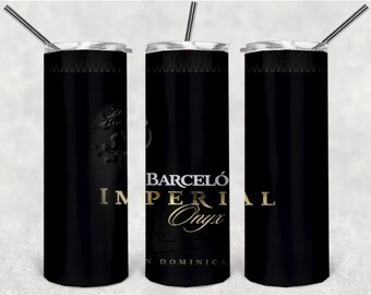 May include: Black stainless steel tumbler with a gold logo that reads "Barceló Imperial Onyx" and "Rep. Dominicana".