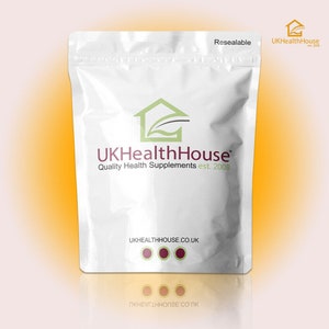 May include: White resealable pouch with a green house logo and the text "UKHealthHouse Quality Health Supplements est. 2008" and "UKHEALTHHOUSE.CO.UK".