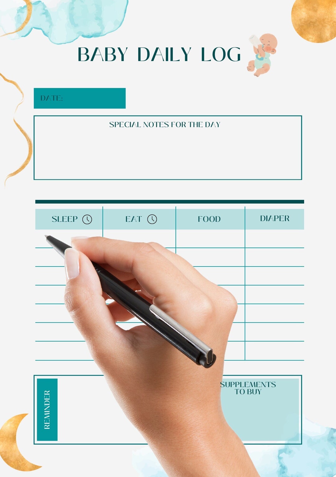 Daily Baby Log Printable, Newborn Tracker, Daily Planner, Baby Tracker