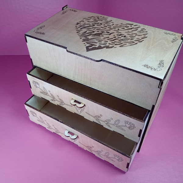 Laser Cut Jewelry Box with Drawers, Hinged Lid, and Removable Tray - Digital Files laser cut files, No Physical item will be shipped