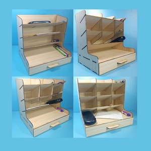 Organizador de escritório 3 variações, organizador de mesa, organizador de mesa cortado a laser, organizador de papel de mesa, organizador de mesa cortado a laser, arquivos svg a laser