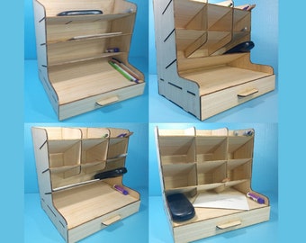 Office tidy 3 variations, desk organizer laser cut desk organizer desk paper organizer, laser cut desk tidy laser svg files