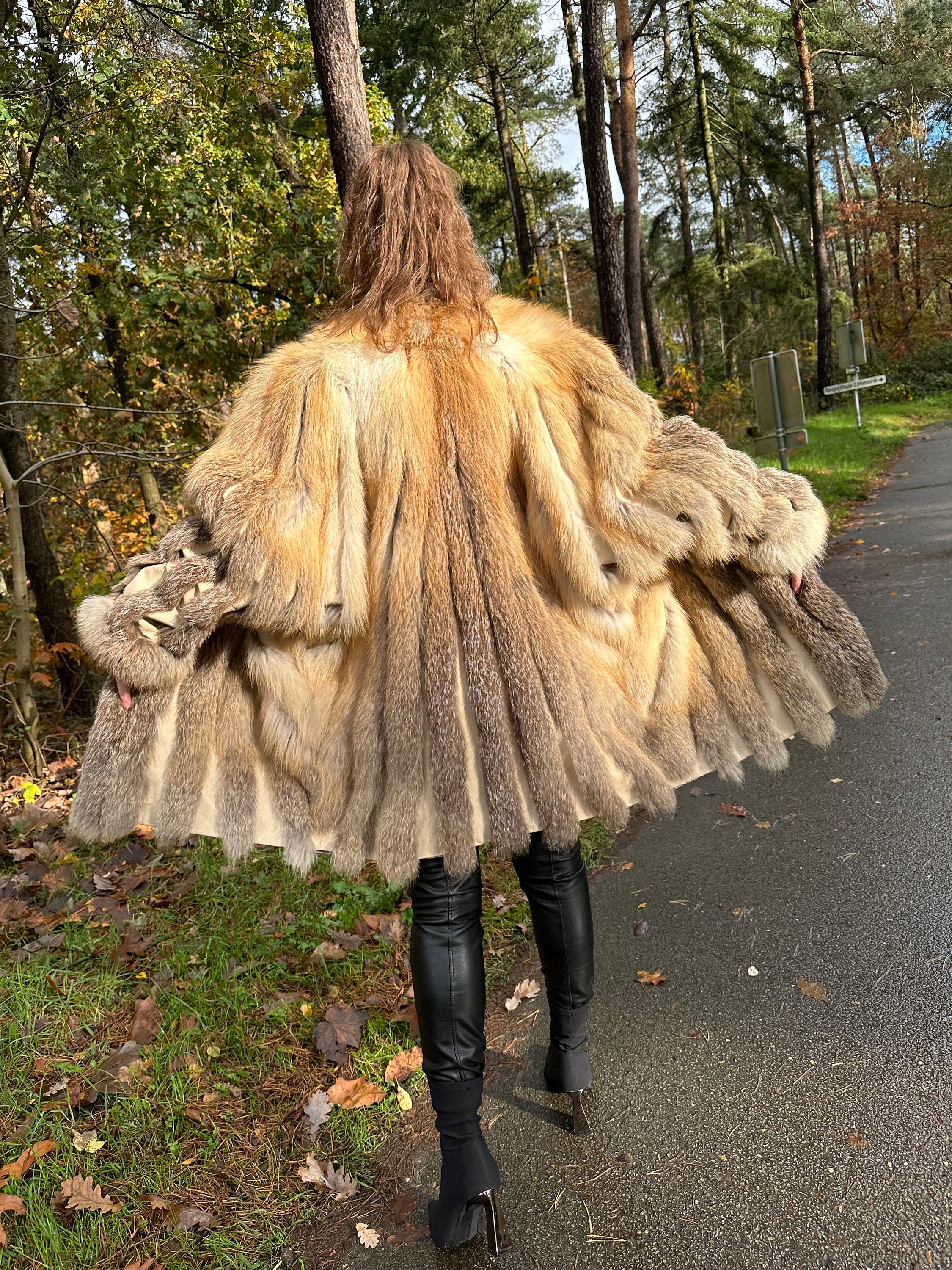 150cm Luxury Women Full Pelt Whole Skin Real Fox Fur Coat Genuine Fur  Overcoat