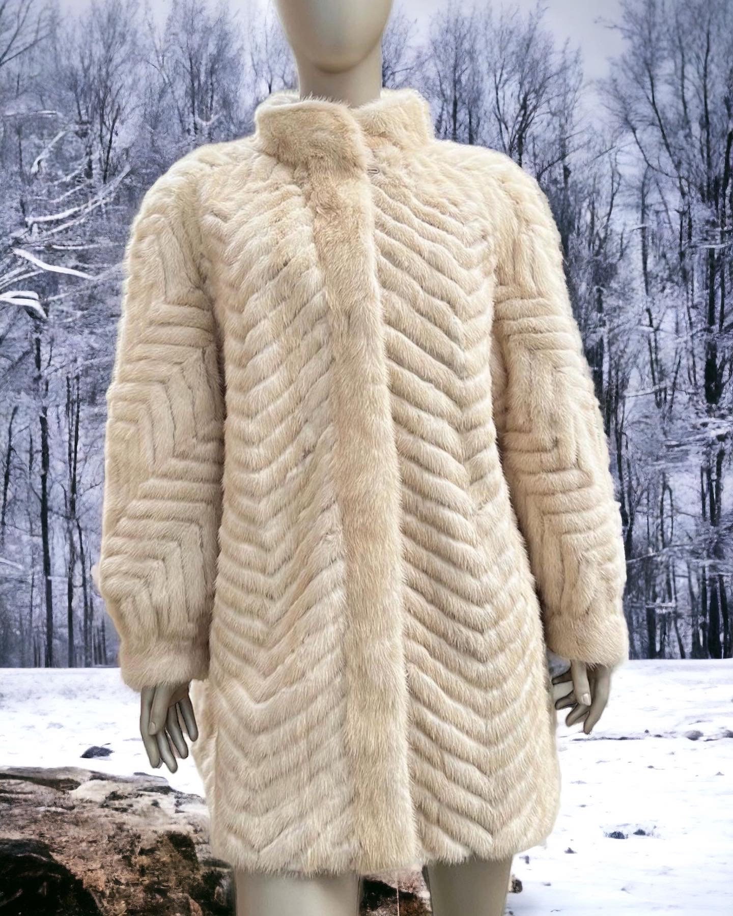 Classic Pastel Brown Mink Fur Coat Stroller Jacket M Fast Shipping