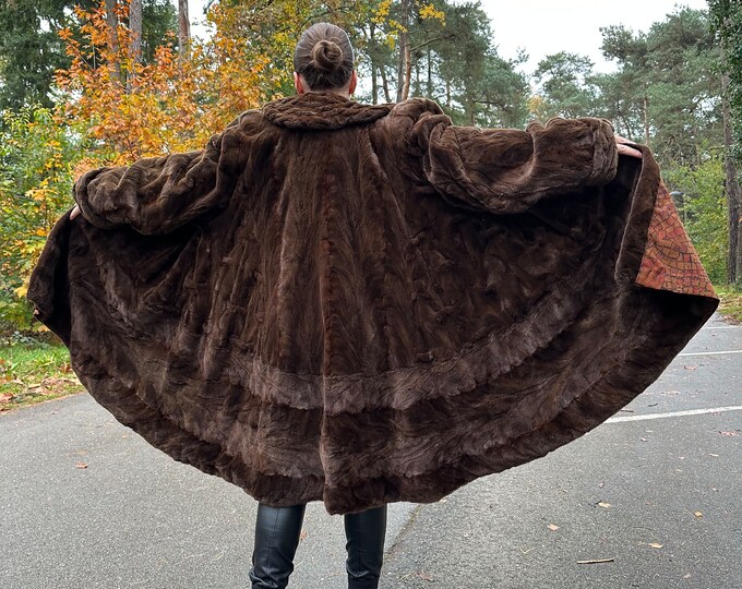 Doublesided Pastel Mink Fur Coat, Sheared Brown Mink Coat, Brown Mink