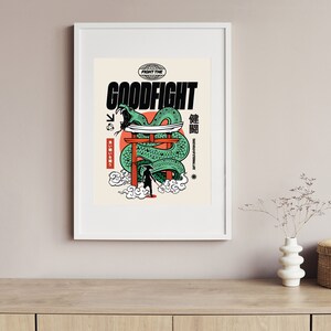 Fight The Good Fight, cartel inspirado en Japón, descarga digital, impresión, arte imprimible grande, anime de arte imprimible, arte de ilustración