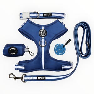 Reflective Navy Blue Dog Adjustable Harness, Matching Dog Harness Set, Extended Size Dog Harness, Dog Collar Set, Navy Blue Dog Harness