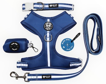 Set di imbracature riflettenti per cani blu navy: regolabili, taglia estesa