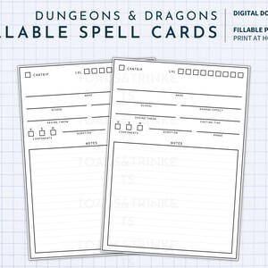Spell Cards for D&amp;D Fillable and Printable Pdf Minimalist Design Print to Size Version Ready to ...