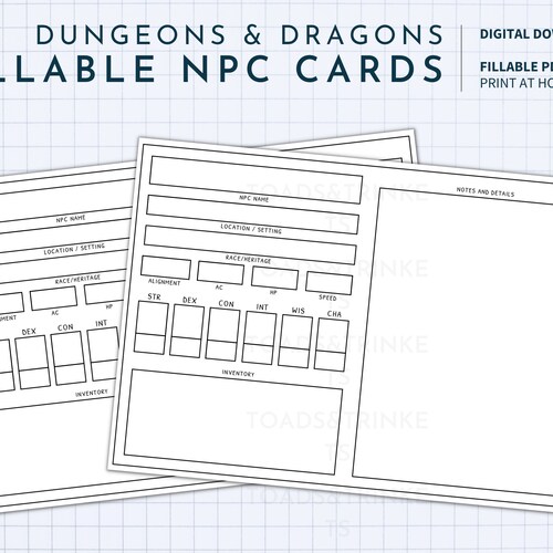 Fillable NPC Cards for D&amp;D DM / Dungeon Master Tools NPC - Etsy