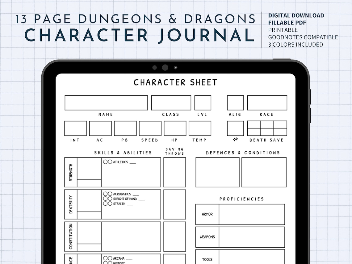 13 Page Digital D&D Character Journal With Complete Character Etsy