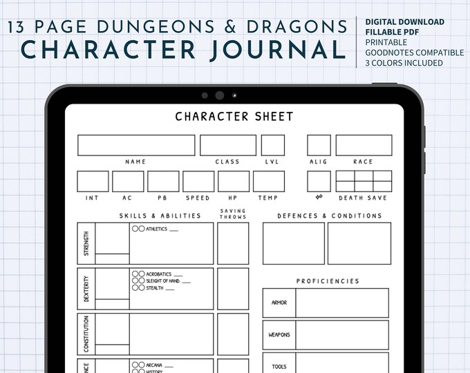 D&amp;D 5e Character Sheet PDF Download - Etsy