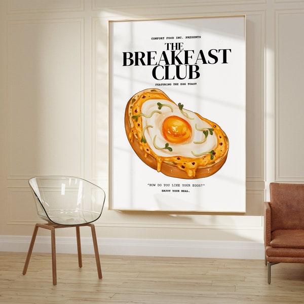The Breakfast Club Retro Art Print, Eggs On Toast Witty Typography, Kitchen Decor, Dining Room Retro Decor, How Do You Like Your Eggs?