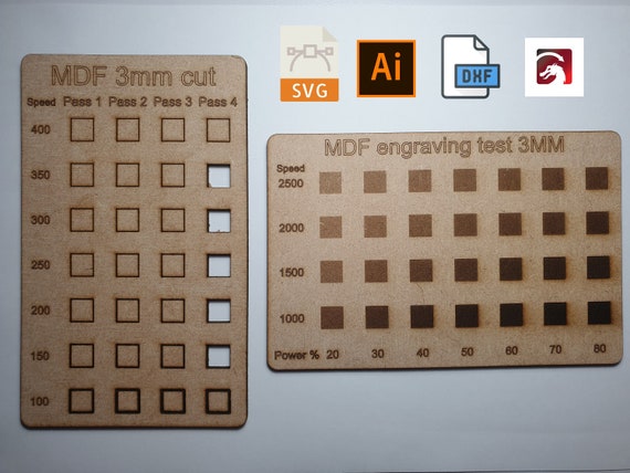 Laser Cut and Engraving Material Testing Plates Lightburn .AI .DXF