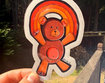 Regenbogen-Teddy-Aufkleber mit Originalgrafik von Halz