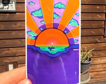 Paddleboard-Sonnenuntergangsaufkleber mit Originalgrafik von Halz