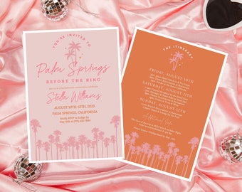 Palm Springs Before the Ring Bachelorette Weekend Invitation Itinerary | California Bachelorette Girls Trip Editable Evite | A8