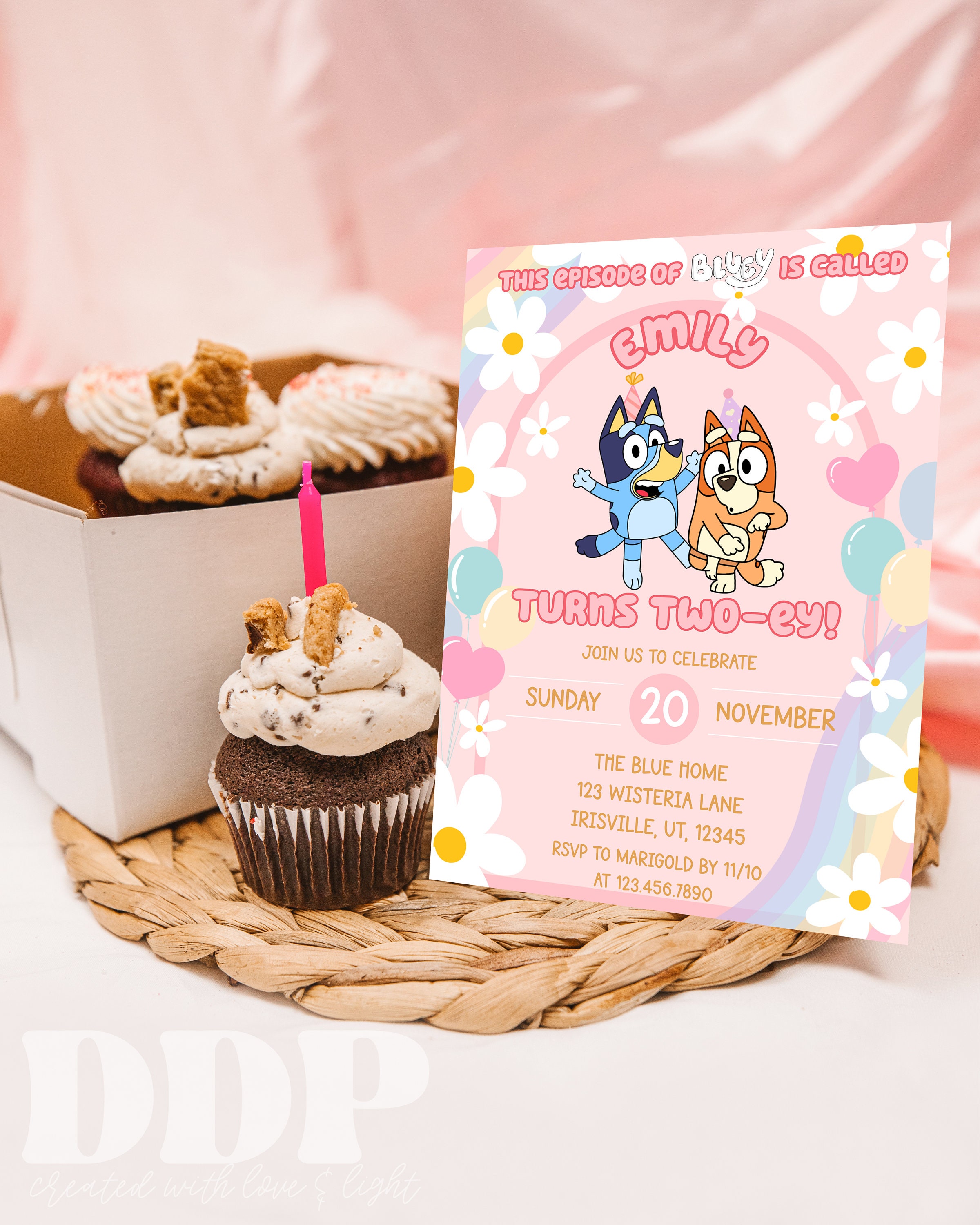 Personalized Printable Pink-themed Bluey Birthday Party Banner for