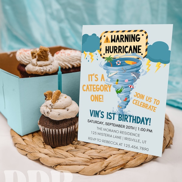 Hurricane Birthday Party Invitation | Category Two Hurricane Theme Birthday Party | Storm Theme Party Editable Invitation