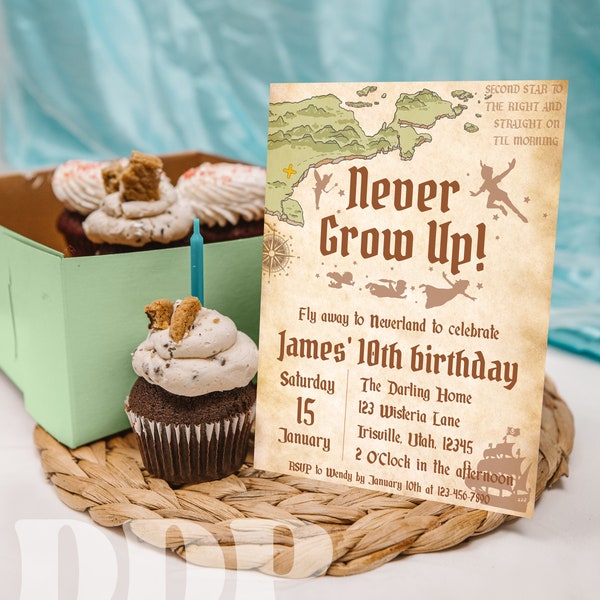 ANY AGE Peter Pan Birthday Invitation | Neverland Birthday Invite | Never Grow Up Party | Lost Boys | A5