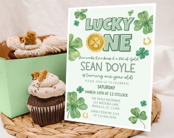Lucky ONE St. Patrick's Day Birthday Invitation | March First 1st Birthday Party Invite | Lucky Charm Birthday Evite Template