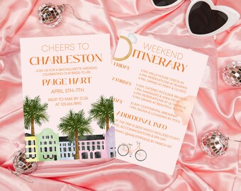 Charleston Bachelorette Invitation &amp; Itinerary Template, Rainbow Row ...