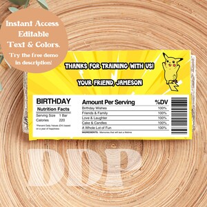 Pikachu Birthday Chocolate Wrapper Bar Label Boy Pokemon Game Party Decoration Printable Hershey ...