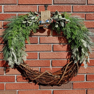 Large Cedar Wreath, Silver Bells, Bay Leaf Wreath, Christmas Bell Wreath