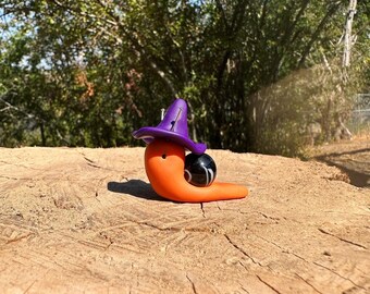 Orange Witch Polymer Clay Marble Snail for Fairy Gardens or Miniature Decor