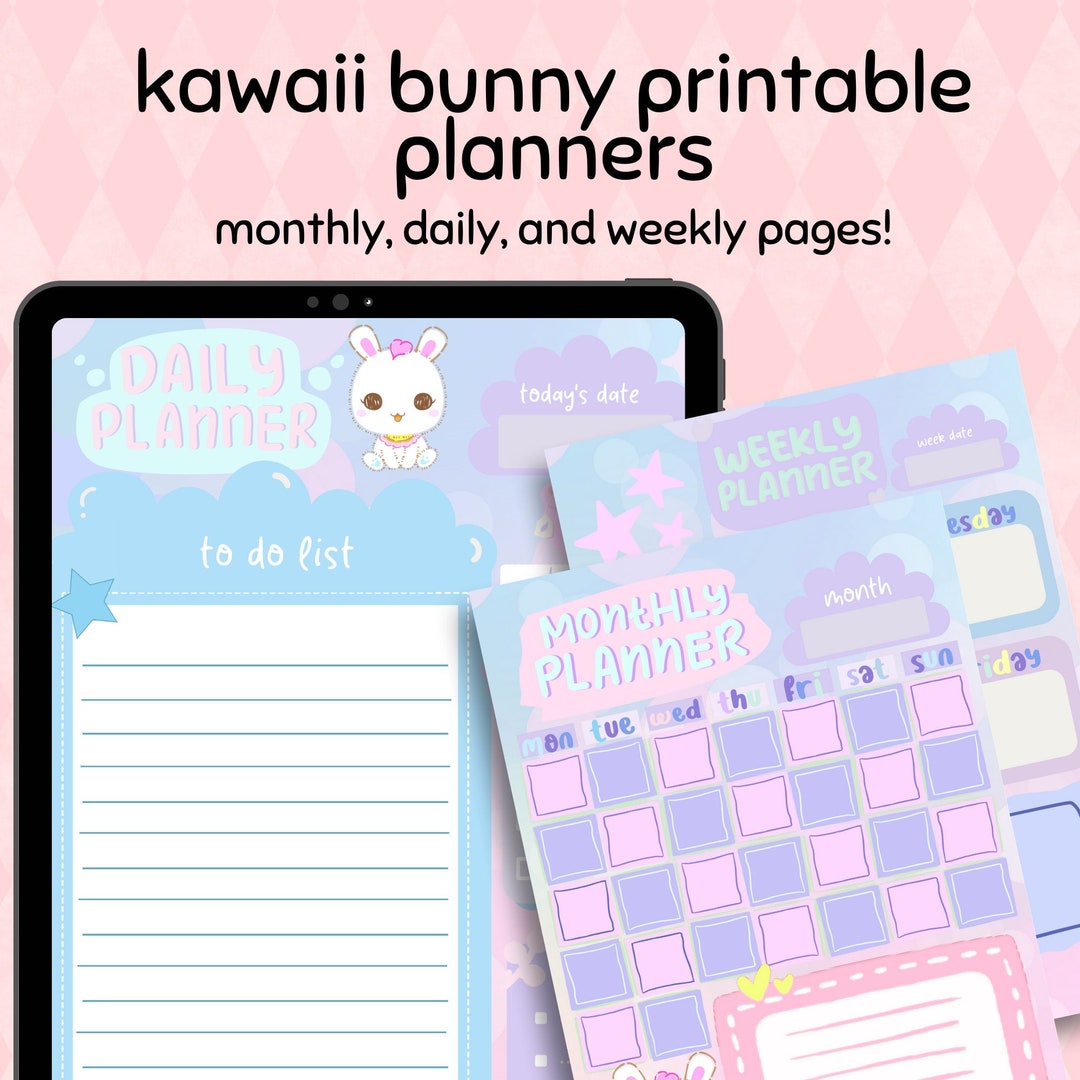 Pastel Kawaii Bunny Printable Planner Pages - Etsy