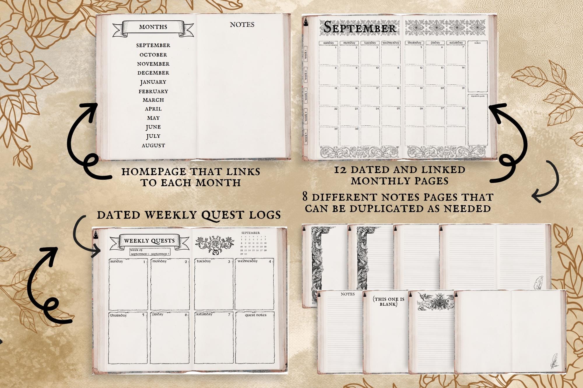 DIGITAL Quest Log RPG March 2025 to February 2026 Monthly & Weekly ...