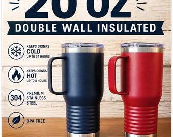 Custom Logo Tumblers: 20 oz Stainless Steel with Handles