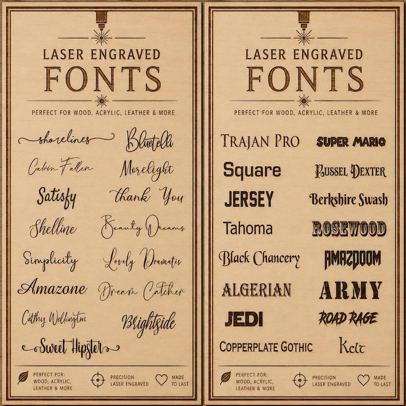 Font names for personalization.