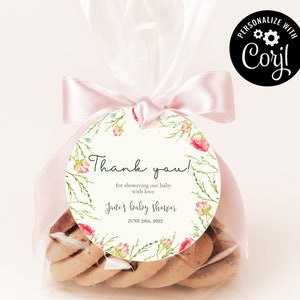 Wildflower Baby Shower Favor Tags: Editable Floral Stickers (Digital Download)