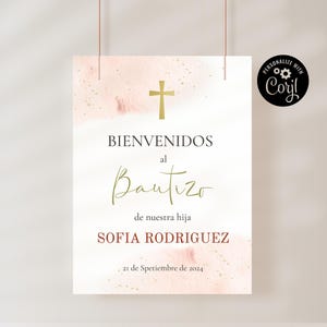 Pink Watercolor Baptism Welcome Sign, Spanish Pink Baptism Welcome poster, Poster de bienvenida a Mi Bautizo, Girl Baptism decor PWBE