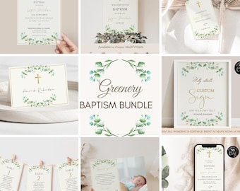 Greenery Baptism Invitation Bundle: Botanical Decor Set (Digital)