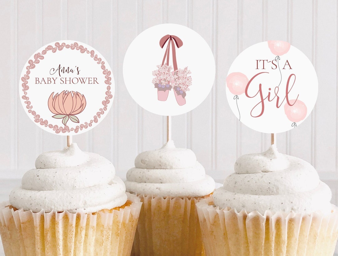 It's a Girl Cupcake Toppers Printable, Ballerina Baby Shower Toppers