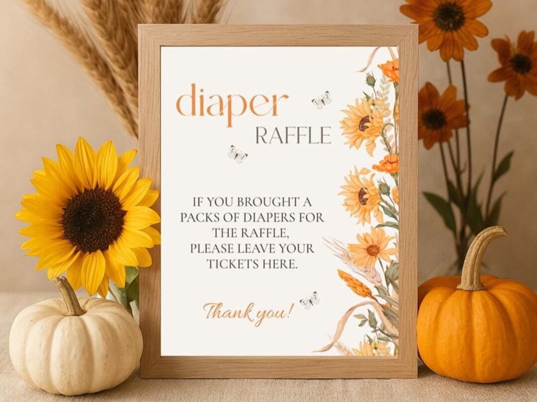 Sunflower Baby Shower Diaper Raffle Sign: Fall Mum-to-be Party Game ...