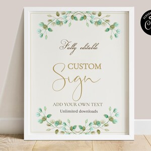 Greenery baptism custom sign template, Editable Green leaves baptism sign, greenery Christening sign 8x10&quot; printable, baptism decor BGAB