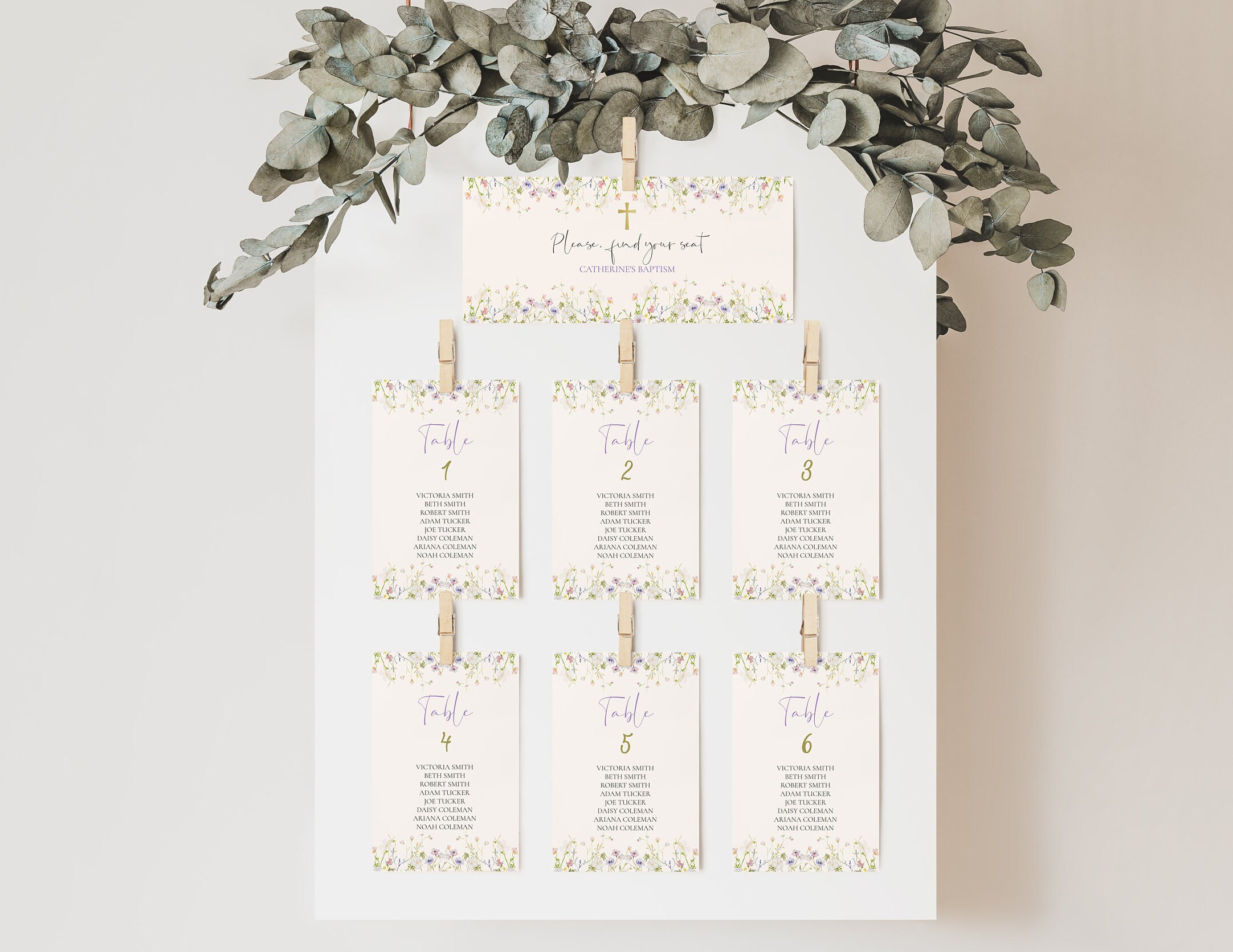 Baptism Table Editable Floral Baptism Table Chart Cards, Wildflower Baptism Seating ...