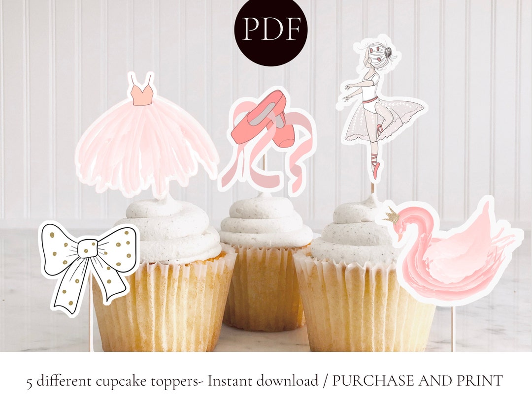 Ballerina Cupcake Toppers Printable, Pale Pink Ballet Toppers for Girl ...